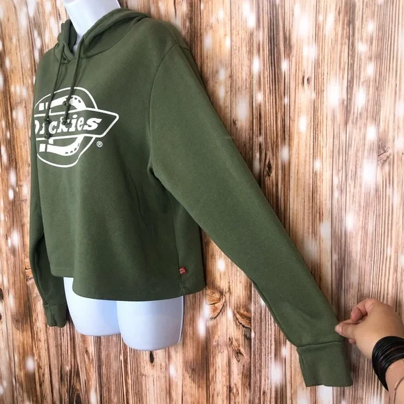 Dickies Green Long Sleeve Hooded Crop Pullover - Picture 2 of 8